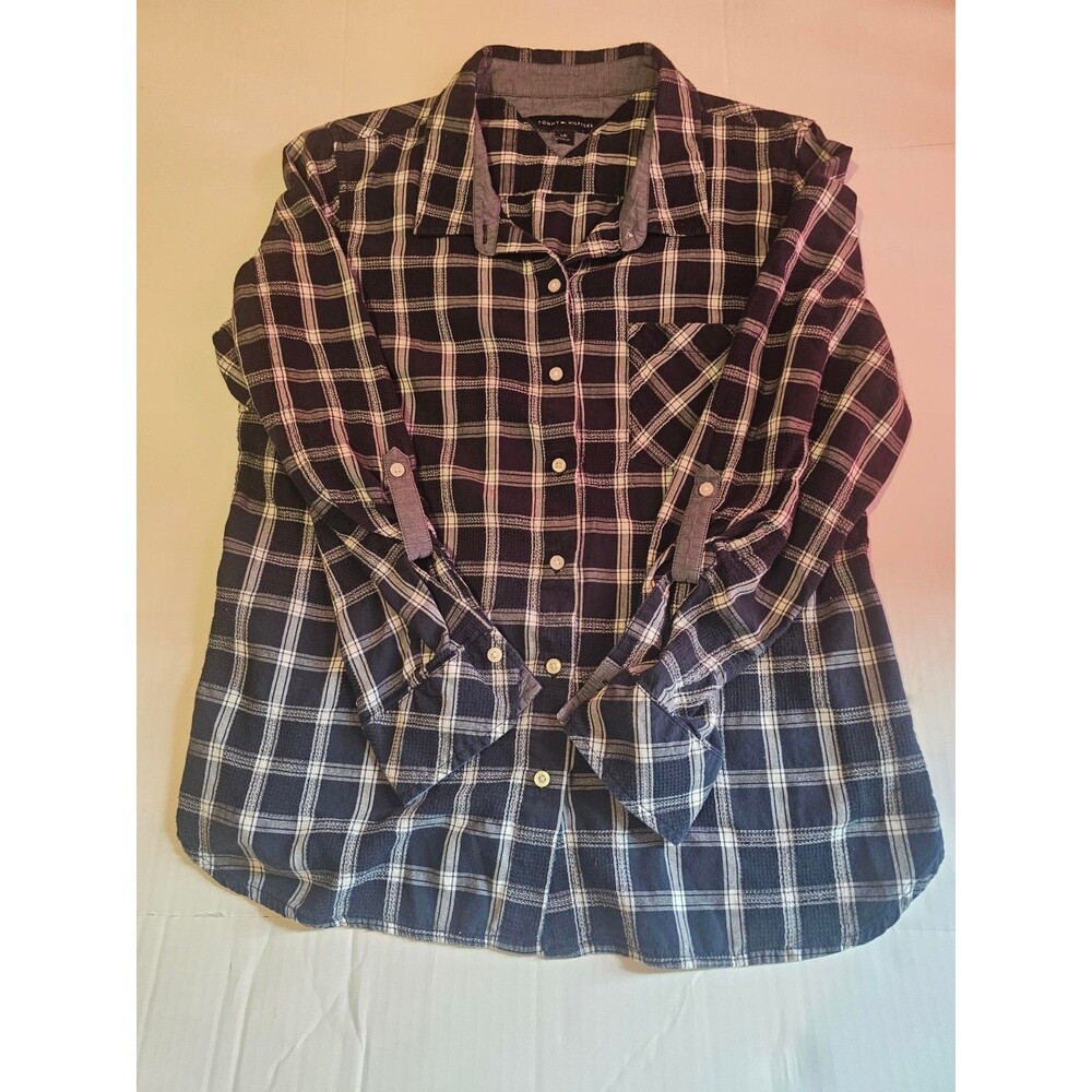 Tommy Hilfiger Mens L Plaid Button Up Shirt Black Gray Long Sleeve 2020